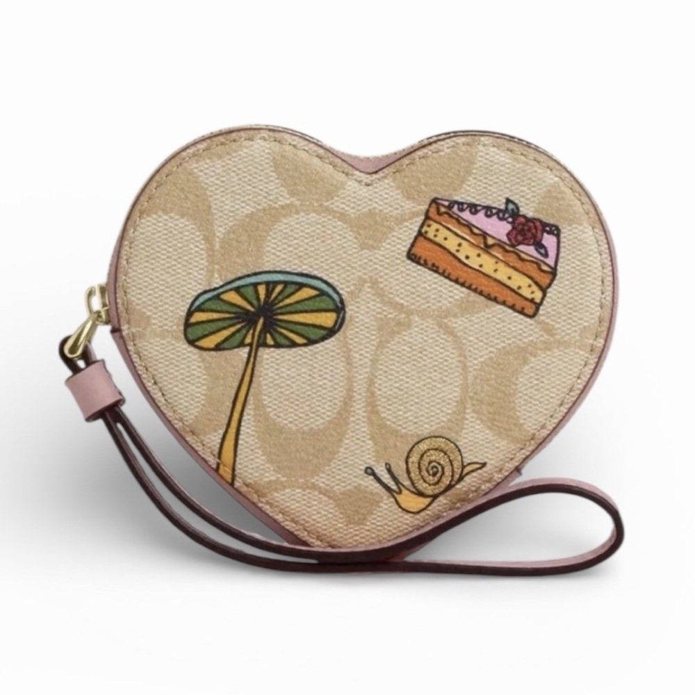 NEW Coach X Observed By Us Heart Coin Case Signature Canvas Light Pink